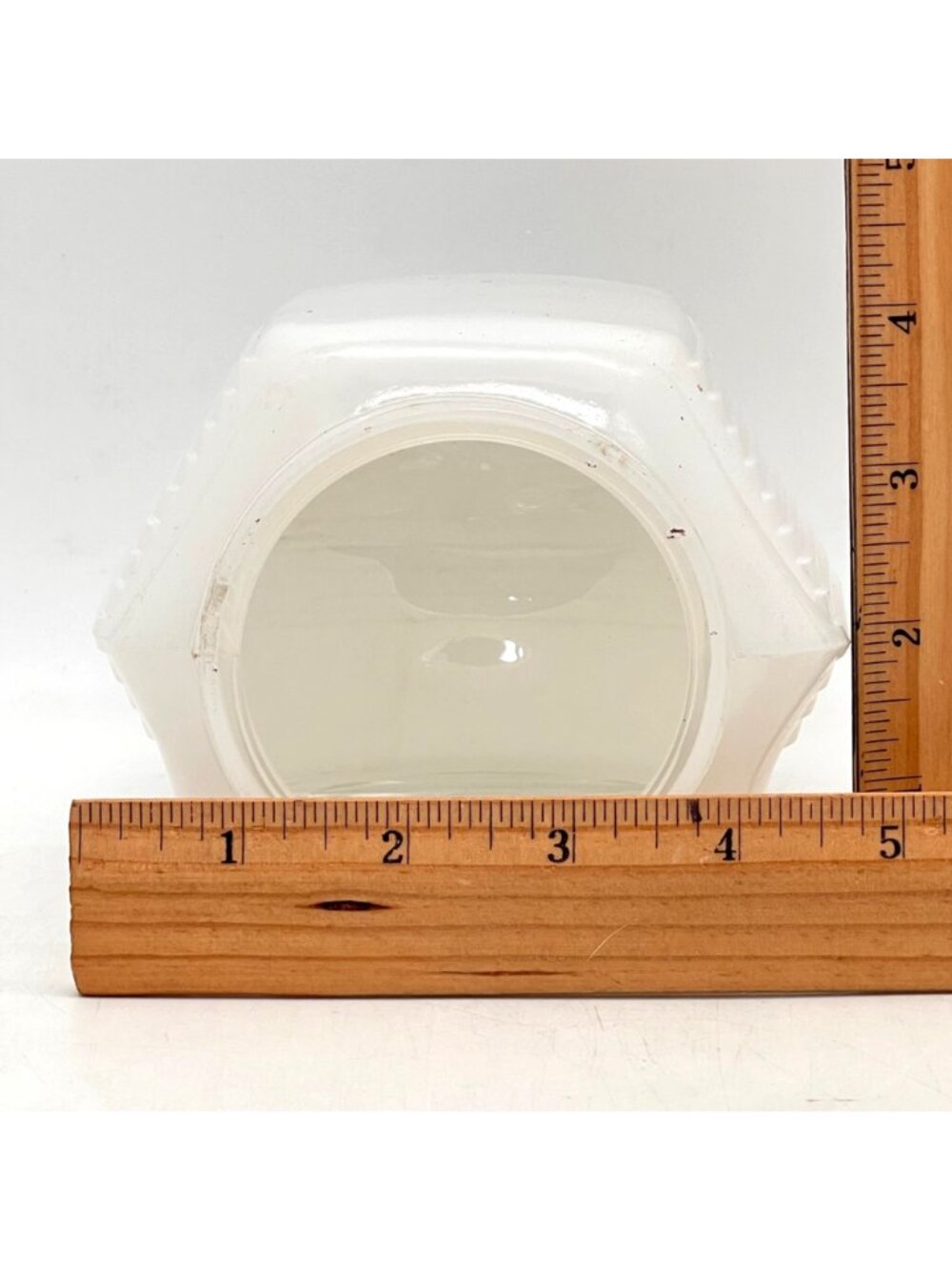 Vintage Milk Glass Art Deco Light Fixture Shade With Clear Geometric Panel 6" - Picture 2 of 13